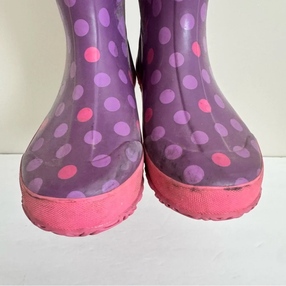Bogs Rubber Pull On Waterproof Rain Boots Polka Dot Purple Big Kids Youth Size 5